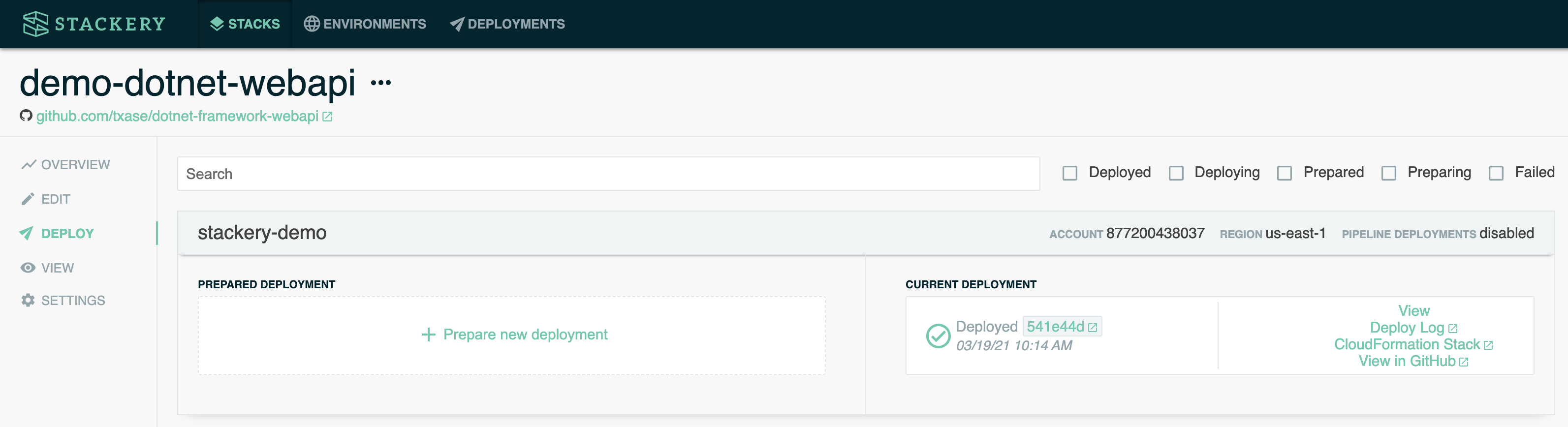 Stack Deploy View
